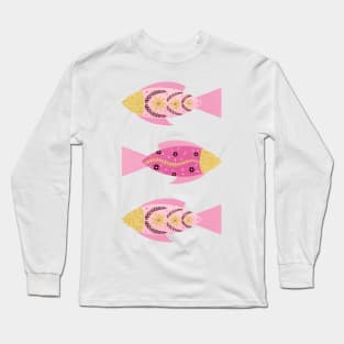Pink and gold floral fishes Long Sleeve T-Shirt
